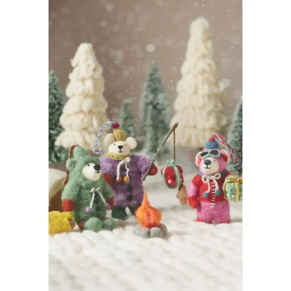 Anthropologie Handmade Felt Bear Ornament Gift Pink NEW